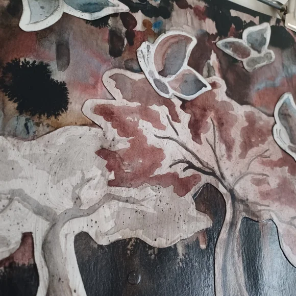 ORIGINAL ART. Abstract Butterfly Wall Art in Black, Brown, Red, and Blue Ink - Picture 3 of 6